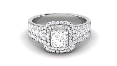solitaire mariage engagement bague Princesse calcul Halo anneaux sterling imprimable diamant platine brillant bijou bijoux argent délicat lumière or blanc 3d print model - Mito3D