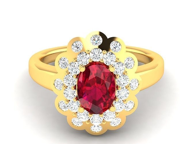 solitario boda compromiso mujer oval anillo 3dm stl obj fbx joyería joya banda oro diamante aureola anillos abultar colección 3D print model - Mito3D