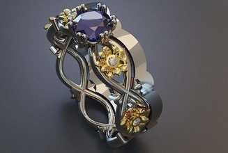solitary ring gols flower organic stones printable jewel wedding jewellery diamond silver gold jewelry rings 3d print model - Mito3D