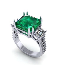 soliter ring emerald round diamond jewelry business art jewellery silver gold pt rings 3d print model - Mito3D