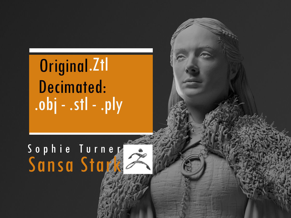 sophie turner sansa sert oyun of tahtlar game thrones kışyarı fantezi westeros kuzeyinde ejderhalar beyaz yürüteç sanat heykeller 3D print model - Mito3D