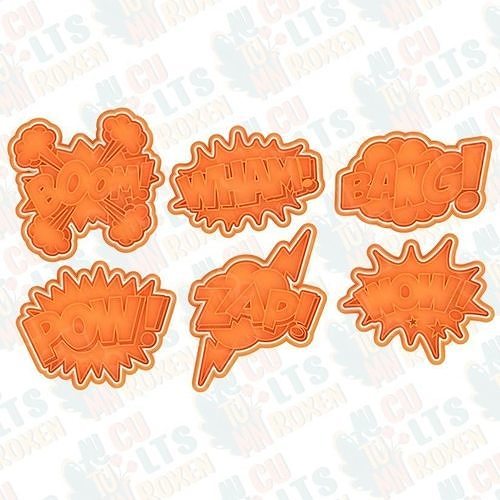 sound effects cookie cutter set 6 stamp cookies cook kitchen cutters dining house superhero hero cinema special 3D print model - Mito3D