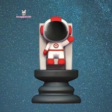 spazio scacchi seduta astronauta re cartone animato miniature scultura pezzo decorativo carina giocare tavola divertimento Giochi giocattoli arte sci fi 3d print model - Mito3D