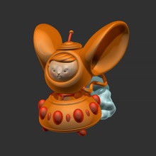 l'espace de la souris envahisseur jouet art mignon amusant animal figure nature vaisseau spatial caractère sculptures 3d print model - Mito3D