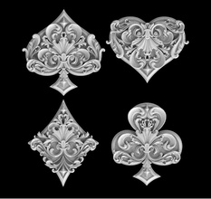 espadas clubs corazones diamantes as rey reina bribón jack bufón póker jugando tarjetas ornamento patrón arte 3d print model - Mito3D