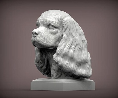 spaniel caballero Rey Charles busto perro naturaleza mamífero animal mascota escultura recuerdo presente 3d impresión modelo esculpir Arte esculturas Inglés 3d print model - Mito3D