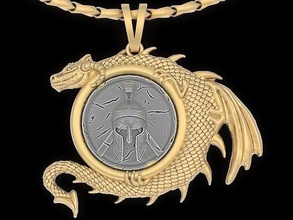 Spartacus scudo Drago pendente gioielleria oro argento collana lupo testa scultura arte statua stampabile moda platino sterlina animale 3d print model - Mito3D