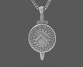 spartan hoplite shield sword pendant jewelry trojan greek ancient classics aspis hoplos lambda symbol ornament classic weapon medallion badge pin pendent pendants 3d print model - Mito3D