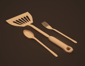 espátula madeira ancinho garfo colher cozinha prato utensílios faca lâmina utensílio domésticos jantar casa 3d print model - Mito3D