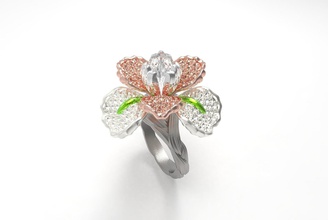 projeto especial anel da flor jóias natal brilhando celebração de casamento printable pedra diamante a cor ouro prata arte obra-prima anéis 3d print model - Mito3D