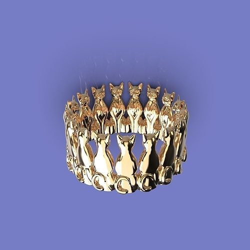 esfinge gato anel 3d imprimível modelo joalheria ouro prata cnc 3dprinted jóias moda Projeto sinais jóia impressão prototipagem argolas delicado 3D print model - Mito3D