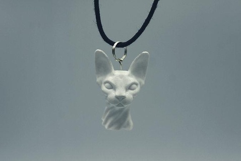 sphynx cat bust-necklace 3d print fashion art sculpture animal statue necklace zbrush printing sculptures kitty space kitten pendant pet jewelry 3d print model - Mito3D