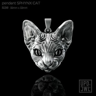 sphynx chat tête pendentif or argent bijou bijoux conception 3djeweler 3djewelry impression imprimable 3dprinted 3dmodelling 3ddesign pendentifs animal compagnie animaux domestiques chaton 3d print model - Mito3D