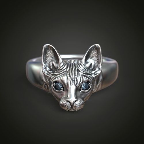 sphynx cat ring gems in eyes peterbald donskoy canadiansphynx hairless fur animal pet jewelry cute eye art nature rings 3D print model - Mito3D