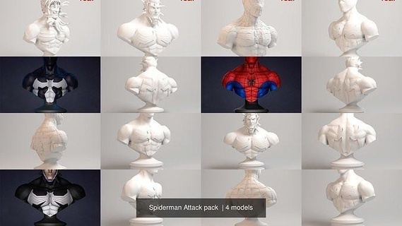 spiderman attack pack marvel animatedseries bust cartoon superheroes venom carnage villains heroes games toys retro 3d print model - Mito3D