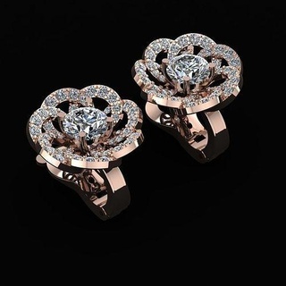 spiral flower earrings jewelry gold silver diamond printable jewel gem wedding luxury precious earring jewellery delicate solitaire drop stud 3d print model - Mito3D
