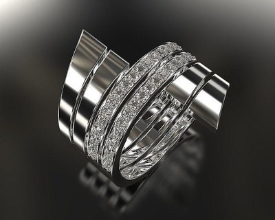 espiral anel joalheria moda imprimível 3dmodel prata engagem diamante jóias Casamento argolas 3d print model - Mito3D