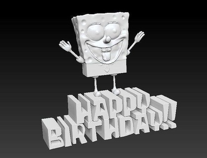 spongebob happy birthday character cake bob esponja art sculptures 3d print model - Mito3D