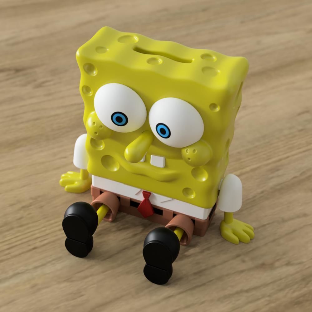 spongebobe piggybank spongebob sponge coin 3dprint monnaie monay character plastic cute cartoon bob eponge sea yellow games toys 3D print model - Mito3D