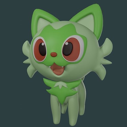 esprigato pokemon pokebola pikachu manga gato verde césped tipo escarlata inicio fuecoco quaxly pato juegos juguetes 3D print model - Mito3D