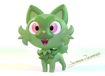 sprigatito Pokémon Scarlett tolet animal fofa fantasia desenho animado olho gato Relva jogos felino doméstico arte esculturas 3d print model - Mito3D