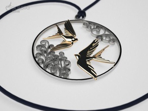 spring swallows original pendant jewelry swallow meeting couple copulation flight marriage air wind arousal joy necklaces design 3d print model - Mito3D