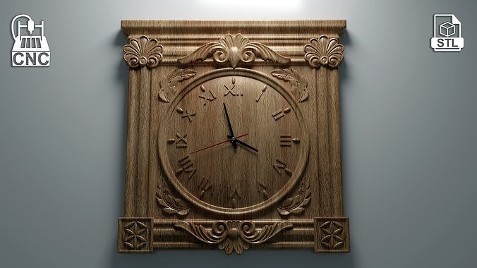 cuadrado reloj 3d stl expediente cnc enrutador artcam aspirar carveco vcarve antiguo retro clásico florido alivio arte hora casa decoración 3D print model - Mito3D