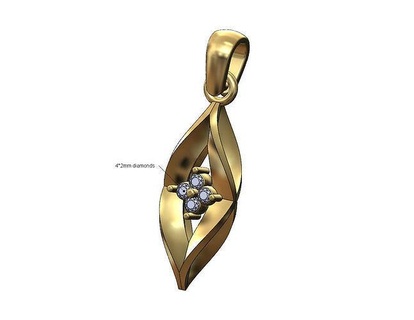 square diamond cluster twisted leaf pendant bail charm leaves jewelry printable gold silver bracelet fashion jewellery geometric necklace 3d model pendants 3d print model - Mito3D