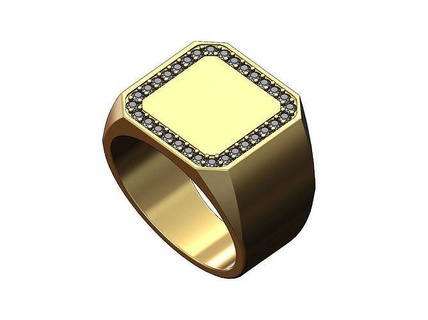 carré diamant sceau bague us tailles 7 8 9 bijoux imprimable or argent sterling mode luxe classique gravable gravure messieurs anneaux 3d print model - Mito3D
