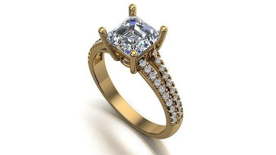 Quadrat Smaragd Engagement Ring Schmuck Gold druckbar Diamant Ringe Hochzeit Sterling Platin Mode Luxus abjewels wertvoll Silber 3d print model - Mito3D