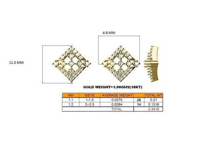 quadrado ouro pingente diamantes 3 brilhante cafajeste Projeto detalhe diamante noivado gema jóia jóias platina imprimível anel argolas prata Casamento pentante joalheria 3d print model - Mito3D