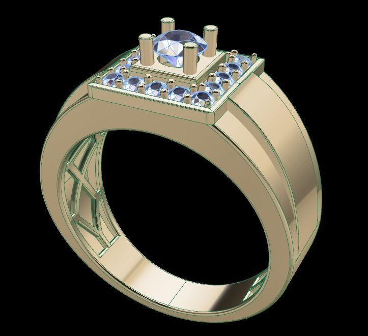 cuadrado hombres sello diamante anillo joyería joya Roca Moda tendencia 3D print model - Mito3D