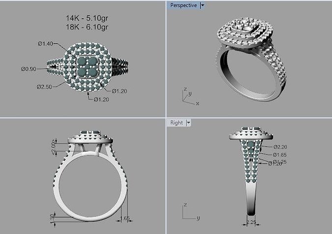 cuadrado anillo 3d impresión modelo joyería joya anillos oro diamante imprimible plata compromiso Boda brillante platino Moda 3D print model - Mito3D