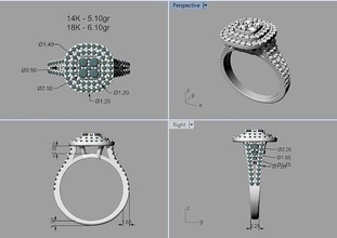 quadrado anel 3d impressão modelo joalheria argolas ouro diamante imprimível prata jóias jóia noivado Casamento brilhante gema platina moda 3d print model - Mito3D