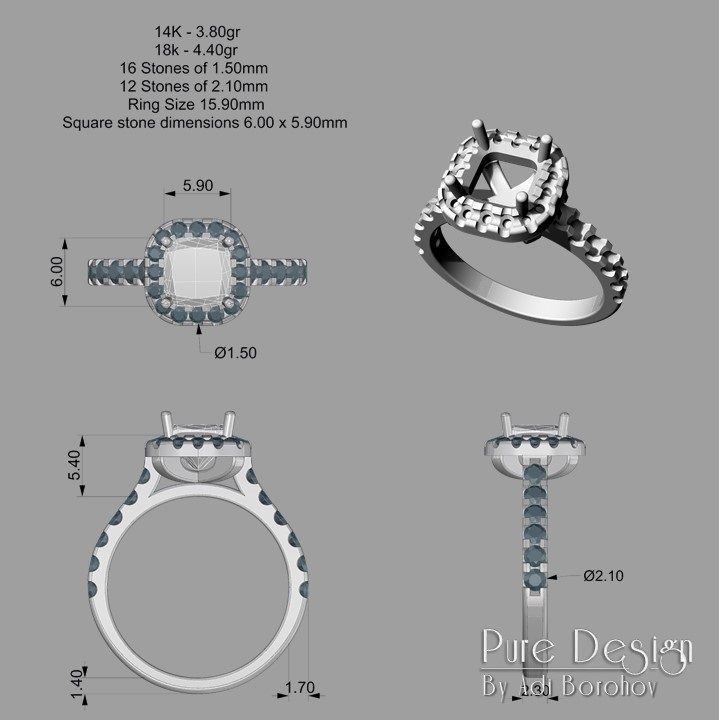 square stone ring jewelry rings diamond diamonds gems gemstones gem jewellery precious stones brilliant gold 3d print model gemstone jewels jewllery cut 3D print model - Mito3D