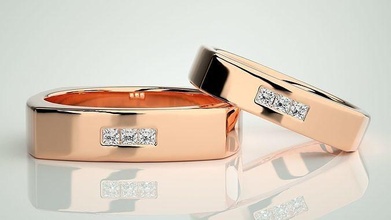 carré tri diamond couple bande bague 3dm stl rendre mariage engagement bijoux imprimable bijou diamant or mariée jeune marié anneaux 3d print model - Mito3D