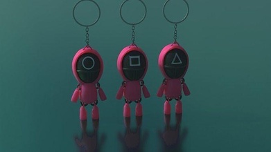 squid game pink soldier keychain 3d printable 3dprint printing highpoly squidgame figurine fracturable fabricated render print sculpture key games toys 3d print model - Mito3D