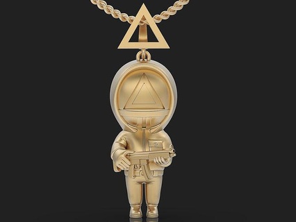 squid game triangle pink soldier silver gold print pendant jewel cnc jewelry fashion jewellery platinum cosplay 3d model pendants printable sterling 3d print model - Mito3D