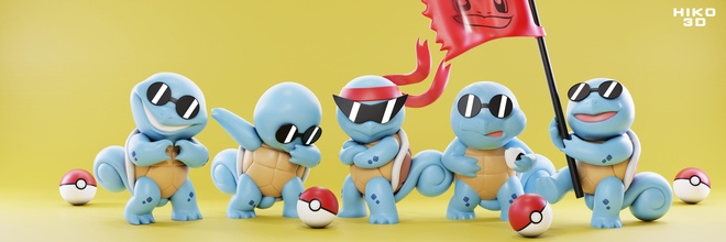 squirtle squad - pokemon toys fan art tortuga nintendo leader team poke figure collectible toy anime video game character pokeball pikachu ash games 3d print model - Mito3D