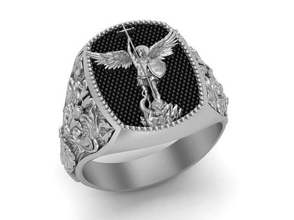 st Michael archange imprimable hommes bague ange ailes bijoux mensring anneaux Christian 3d print model - Mito3D