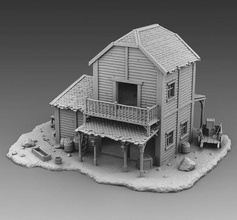 stable house in desert abandoned wild west wildwest exterior interior building old ruin village 3dprinting 3d 3dmodels printing 3dmodelsfor3dprinting games toys 3d print model - Mito3D