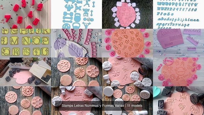 sellos letras numeros formas masa pasta porcelana arcilla fondant sello pasatiempo animales dinosaurios manualidades bricolaje diy 3D print model - Mito3D