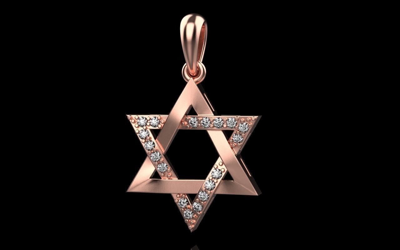 star of david 2 dvid gold rose silber juwel leuchtenden sterling weiß druckbar ring jude jüdisch hochzeit engagement schmuck medaillon anhänger 3D print model - Mito3D