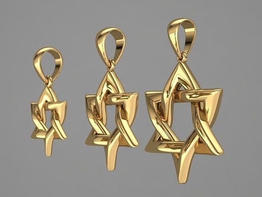 star of david pendant set p 0007 israel usa jewelry traditional jewish davide gold shining figure wealth necklace fashion women female male silver pendants 3d print model - Mito3D