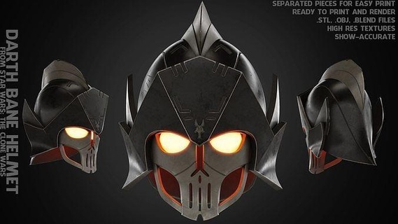 star wars darth bane helmet cosplay armor lightsaber disney show clone sith red marvel sci fi art scans replicas 3d print model - Mito3D