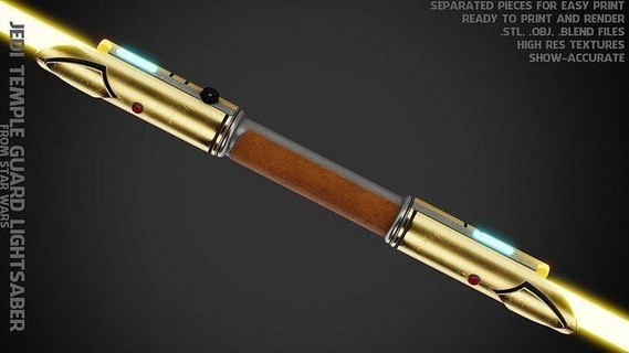 star wars jedi temple guard lightsaber cosplay cosplayer printable electronics gold yellow knights neopixel disney art scans replicas 3d print model - Mito3D