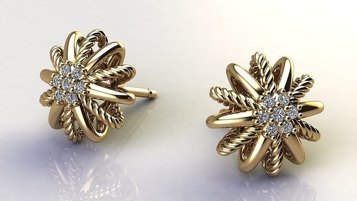 yıldız patlaması küpe elmaslar boyut 10 mm yazdırılabilir mücevher takı altın elmas parlak platin moda güzellik giyim gümüş kablo lüks zarif 3d print model - Mito3D