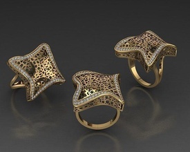 étoile mer or anneaux diamants luxe bijoux brillant élégant mode rétro argent diamant bague fantaisie impressionnant 3d print model - Mito3D