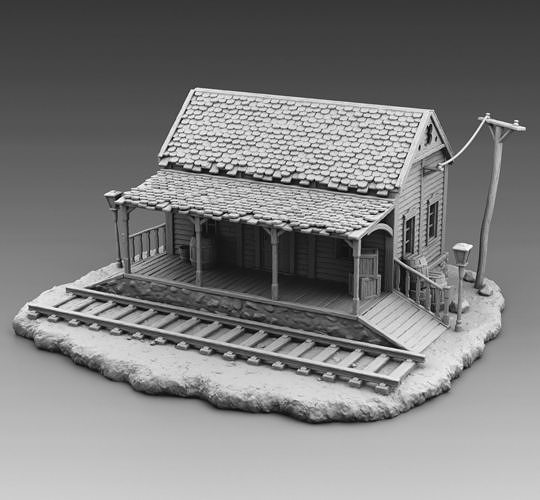 estação trem trilhas casa abandonado selvagem oeste oeste exterior interior construção velho ruína vila 3dprinting 3d 3dmodels impressão 3dmodelsfor3dprinting jogos brinquedos 3D print model - Mito3D