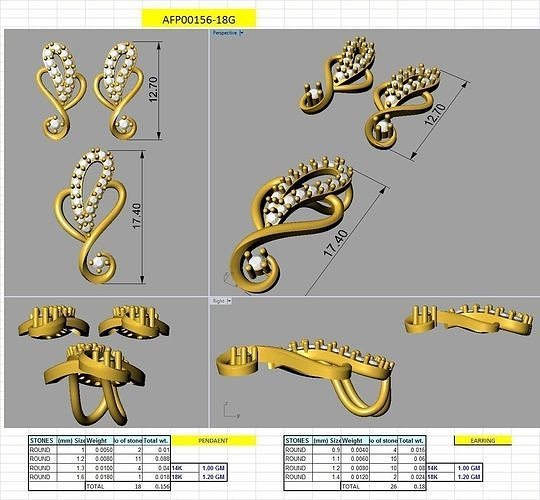 sabit benzersiz tasarım küpe çift takı altın yazdırılabilir kolye düğün mücevher moda güzellik nişan Solitaire küçük tasarımlar gelin Ayarlamak zarif Antik kişiselleştirilmiş çiviler 3D print model - Mito3D